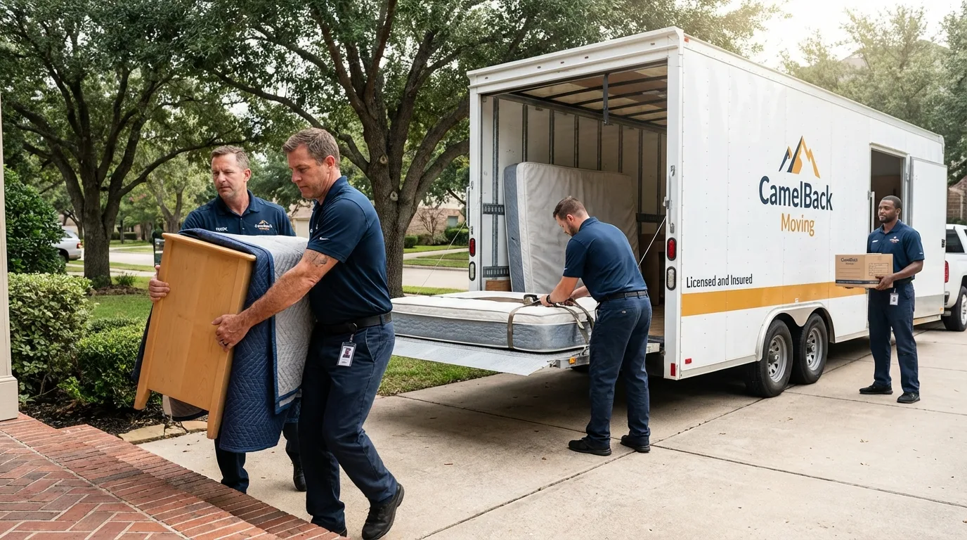Crew loading residential truck for cross-state move from Veneta, OR